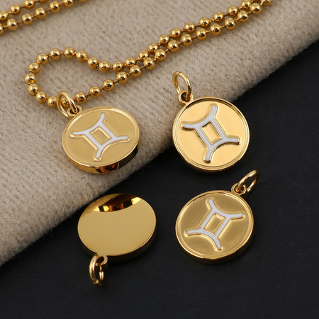 Zawieszka stal szlachetna pozłacana emaliowana znaki zodiaku Bliźnięta 12mm
