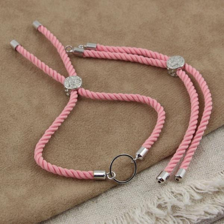 Zapięcie regulowane / przesuwane sznurkowe do bransoletki różowe 12cm SR