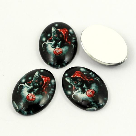 Kaboszon szklany z grafiką owal z motywem kota 25x18mm