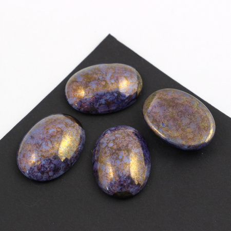 Kaboszon szklany Blue/Crystal - Luster - Opaque Topaz/Pink owal 25x18mm