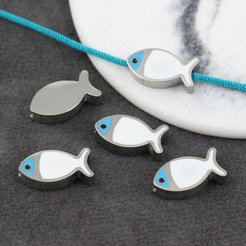 Przekładka emaliowana stal szlachetna ryba srebrna/biała 14x7mm