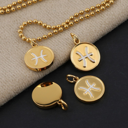 Zawieszka stal szlachetna pozłacana emaliowana znaki zodiaku Ryby 12mm