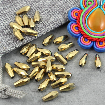 Kryształek szklany kropla fasetowana złota 10x4mm [12szt]