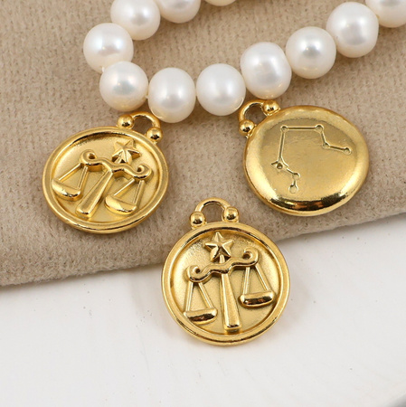 Zawieszka stal szlachetna pozłacana znaki zodiaku Waga 17mm
