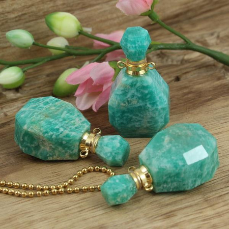 Amazonit zawieszka perfumetka z odkręcanym korkiem 38x20mm