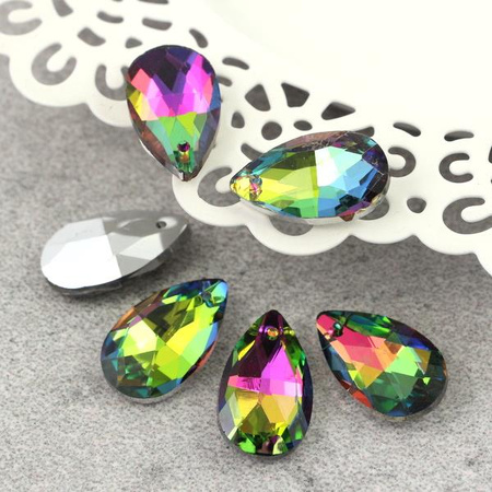 Kryształek szklany łezka fasetowana multikolor 22x13mm