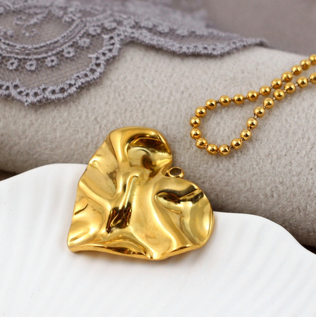 Zawieszka serce falowane stal szlachetna pozłacana 26x23mm