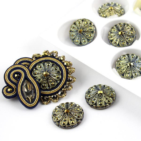 Kaboszon szklany Rosette gold blue moneta 22mm