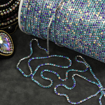 Taśma ozdobna cyrkoniowa silver/multikolor 1,5mm [50cm]