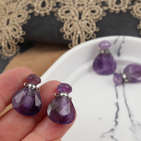 Ametyst zawieszka perfumetka z odkręcanym korkiem 24x17mm