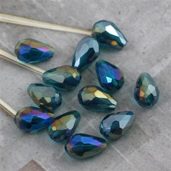 Kryształek szklany kropla fasetowana morska zieleń luster AB 15x10m