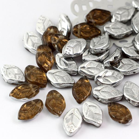 Listek szklany srebrno-brązowy 12x8mm [10szt]