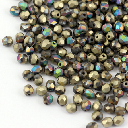 Fire Polish 4mm Crystal Golden Rainbow Matted [40szt]