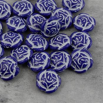 Rose Beads Opaque Blue Light Grey Patina 16mm [1szt]