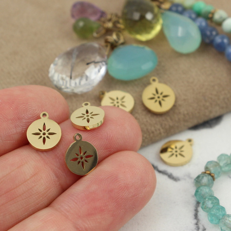 Zawieszka moneta gwiazdka stal szlachetna pozłacana PVD 8mm