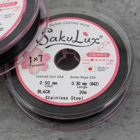 Japońska linka stalowa jubilerska SakuLux 1x7 Black 0,50mm [szpula 30m]