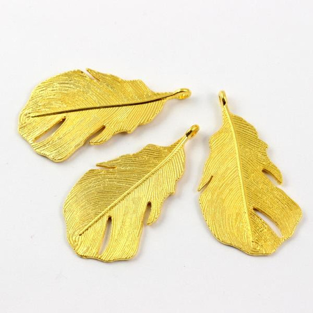 Zawieszka metalowa pióro złote 48x25mm