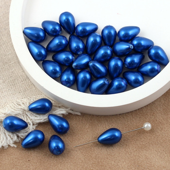 Koralik szklany perłowa kropla niebieska 12x8mm
