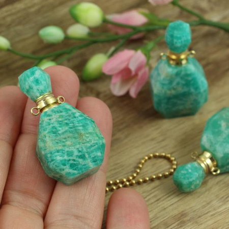 Amazonit zawieszka perfumetka z odkręcanym korkiem 38x20mm