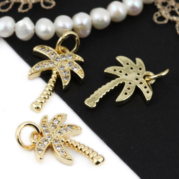 Zawieszka metalowa mosiądz złocony palma z cyrkoniami 15mm