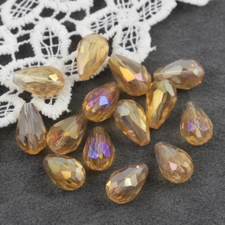 Kryształek szklany kropla fasetowana szampańska luster AB 15x10m