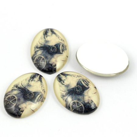 Kaboszon szklany z grafiką owal z motywem kota 25x18mm