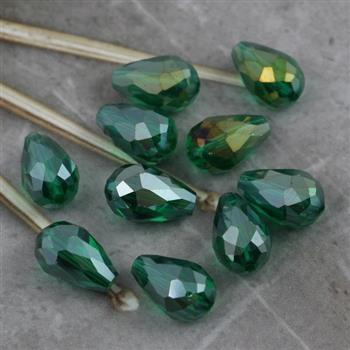 Kryształek szklany kropla fasetowana szmaragdowa luster AB 15x10mm
