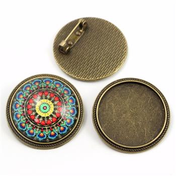 Baza do kaboszonu mosiężna broszka okrągła 30mm [1szt]