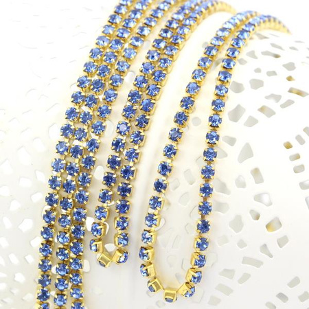 Taśma ozdobna cyrkoniowa gold/light sapphire 3mm [50cm]