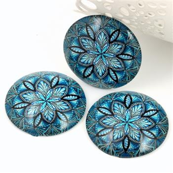 Kaboszon szklany z grafiką niebieska rozeta moneta 35mm