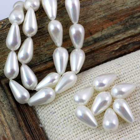 Perła seashell kropla biała HQ 14x8mm
