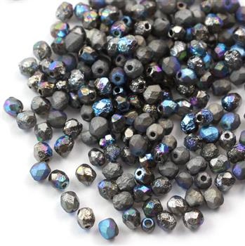 Fire Polish 4mm Crystal Glittery Graphite Etched [20szt]
