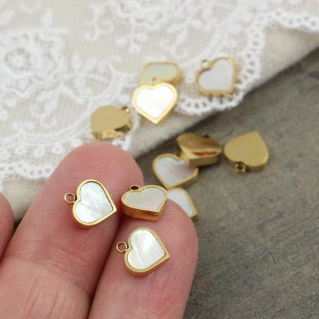 Zawieszka serce z masą perłową stal szlachetna pozłacana PVD 8mm