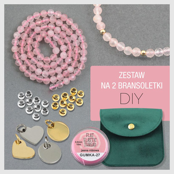 Zestaw do samodzielnego wykonania bransoletek na gumce z KWARCU RÓŻOWEGO (kulki faset 4mm)