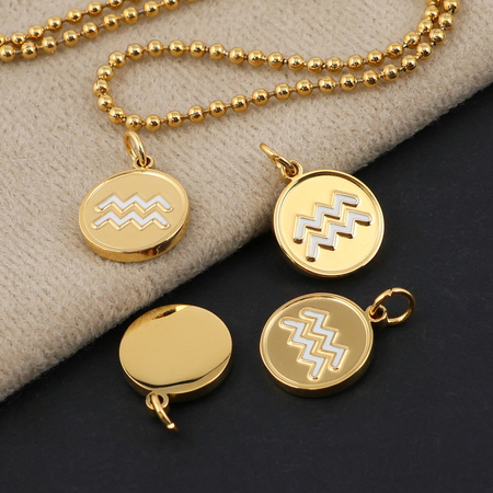 Zawieszka stal szlachetna pozłacana emaliowana znaki zodiaku Wodnik 12mm