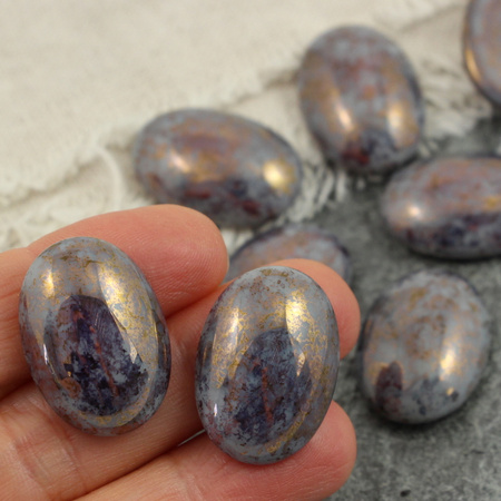 Kaboszon szklany Coral Grey - Luster - Opaque Topaz/Pink owal 25x18mm