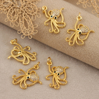 Zawieszka ośmiornica mosiądz złocony z cyrkoniami 20x15mm