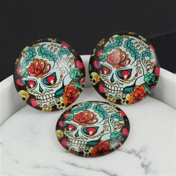 Kaboszon szklany z grafiką moneta czaszka 25mm