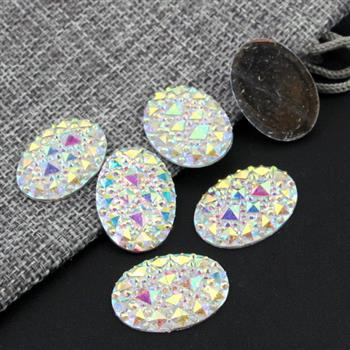 Kaboszon z żywicy druza owal crystal AB 25x18mm