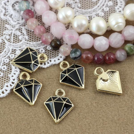 Zawieszka złota diament emaliowany czarny 15x12mm