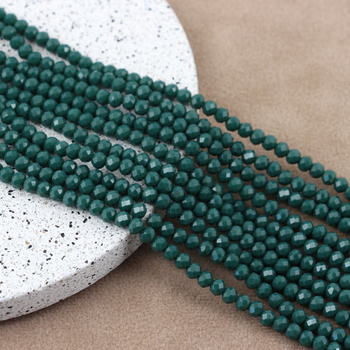 Kryształek szklany oponka fasetowana c. zielona 4x3mm [sznur 42cm]