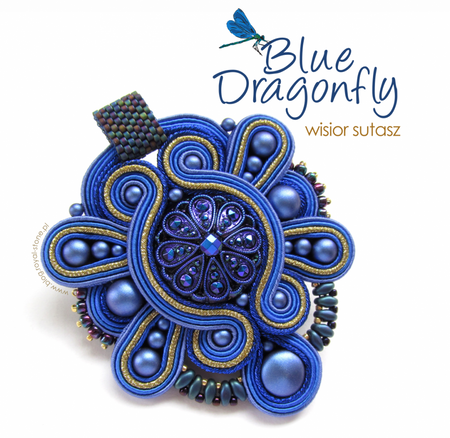 Kaboszon szklany Rosette gold blue moneta 22mm