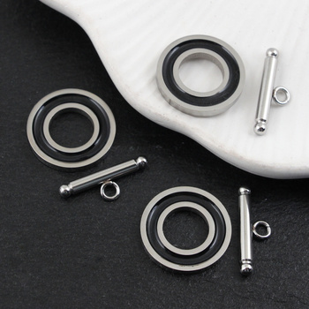 Zapięcie toggle stal szlachetna srebrno-czarne 20mm