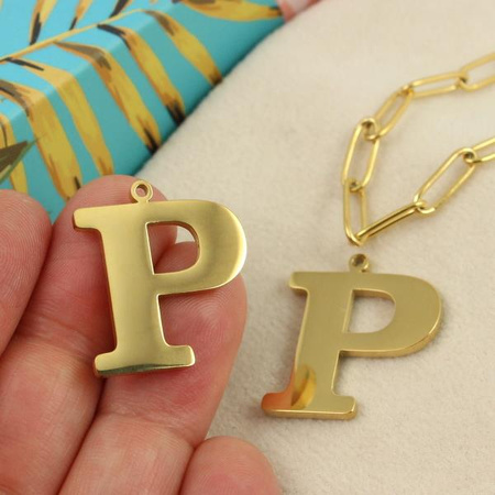 Zawieszka stal szlachetna pozłacana 25mm litera P