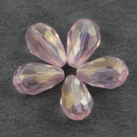 Kryształek szklany kropla fasetowana różowa luster AB 15x10mm