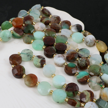 Chryzopraz moneta fasetowana 10mm