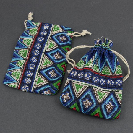 Woreczek z płótna etno niebieski 14x10cm