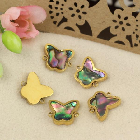 Łącznik motyl z muszlą paua stal szlachetna pozłacana PVD 11x10mm