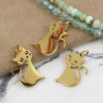 Zawieszka kotek stal szlachetna pozłacana 21x14mm