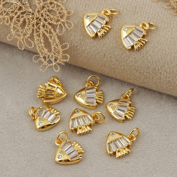 Zawieszka ryba mosiądz złocony z cyrkoniami 12x11mm